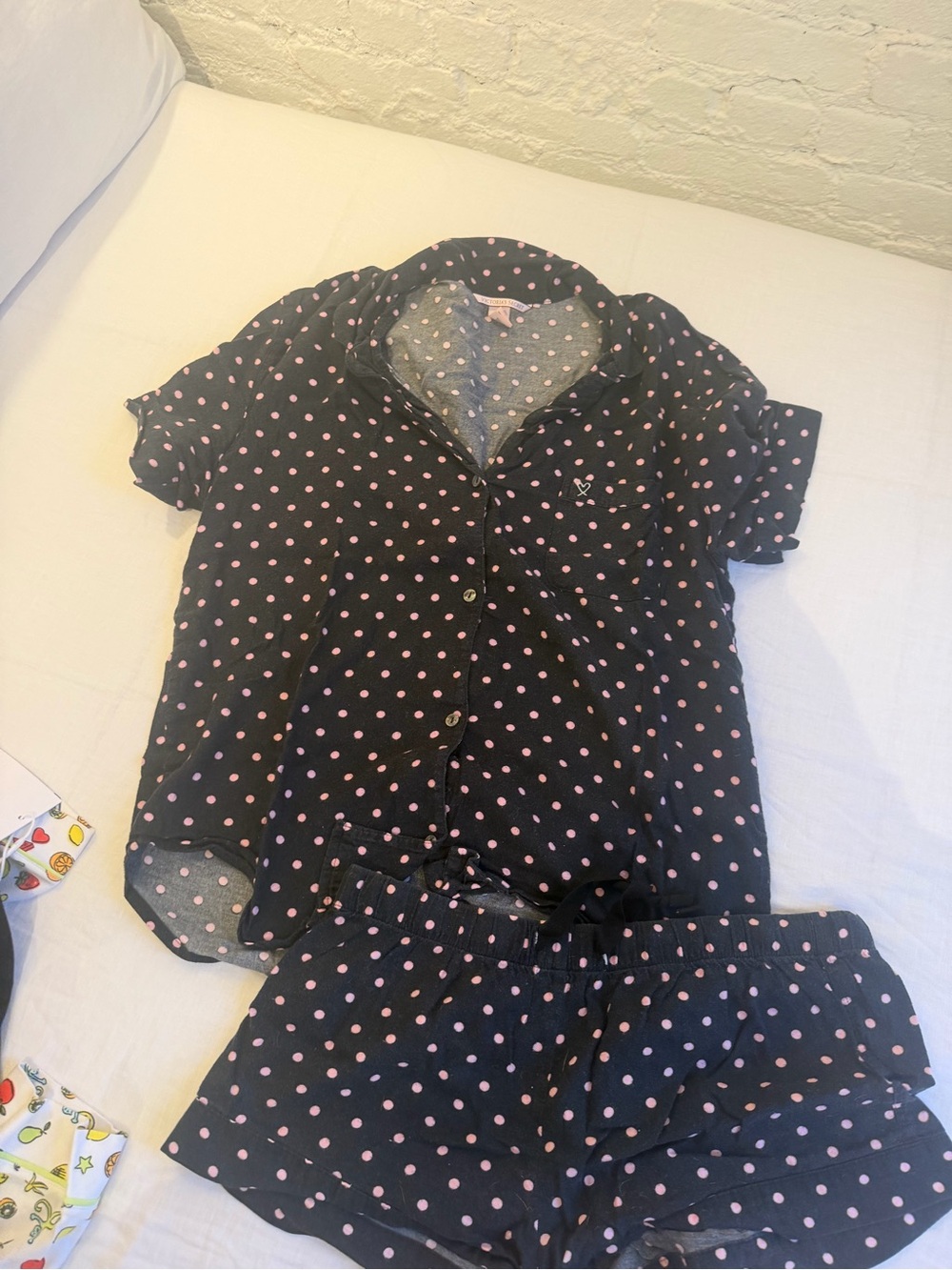 Victoria’s Secret Polka Dot Short Pajama Set - Black with Pink Dots